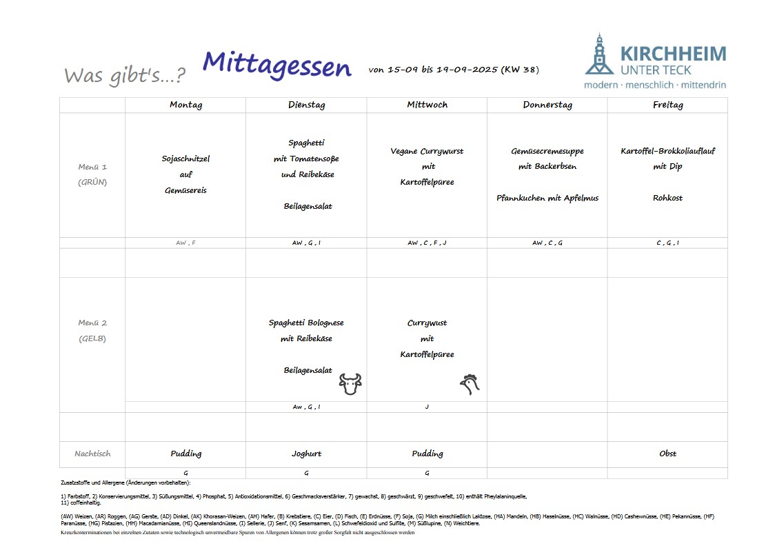 Speiseplan 15.09.2025 - 18.09.2025 Bild