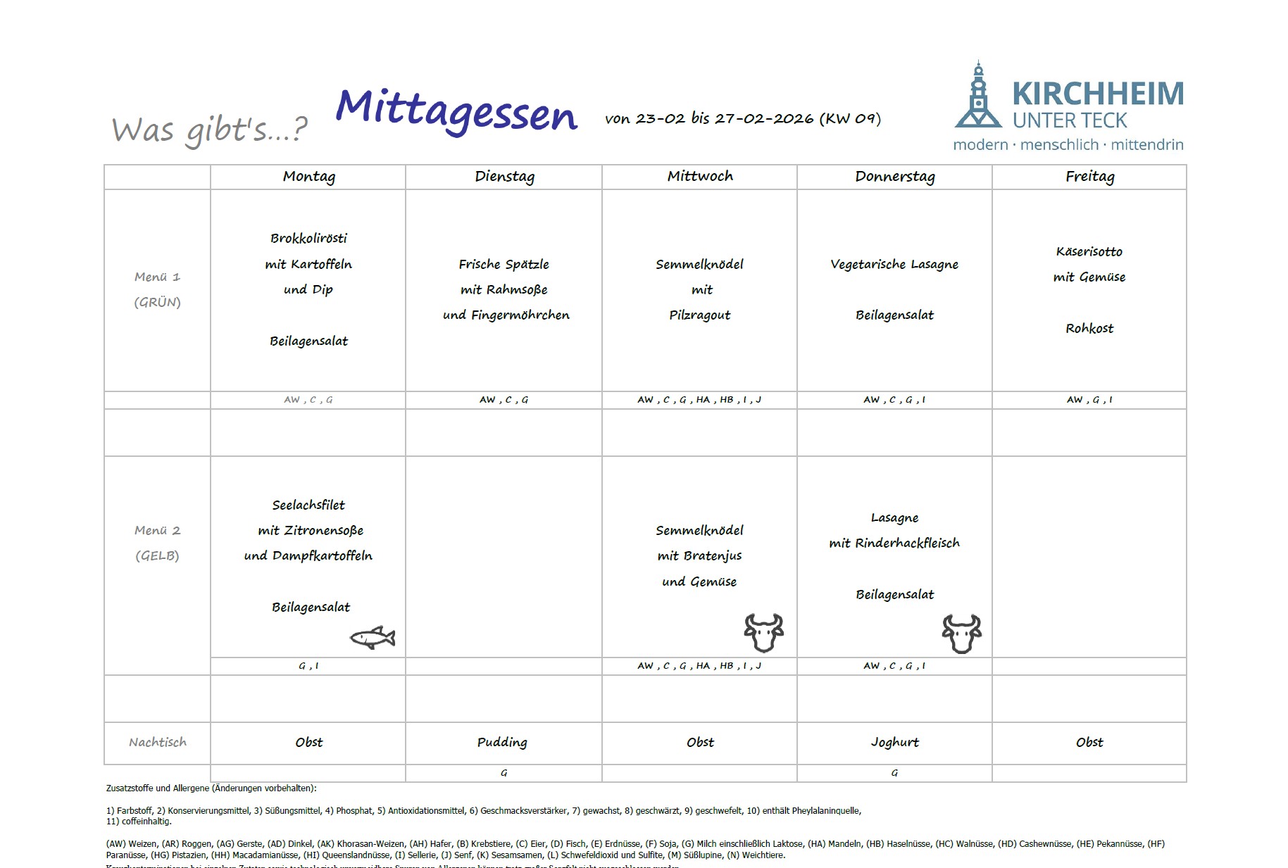 Speiseplan Mensa KW 9 Bild
