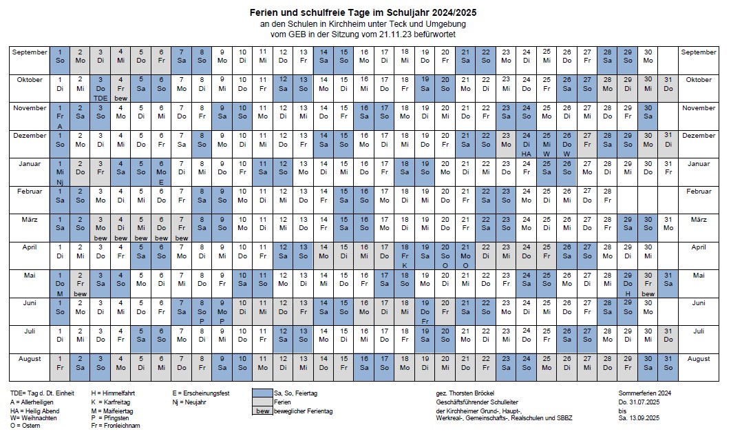 Ferienplan für das Schuljahr 2024/2025 Bild