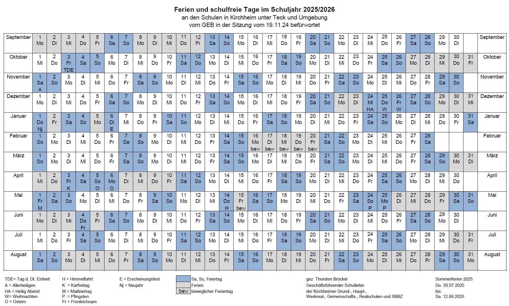 Ferienplan für das Schuljahr 2025/2026 Bild