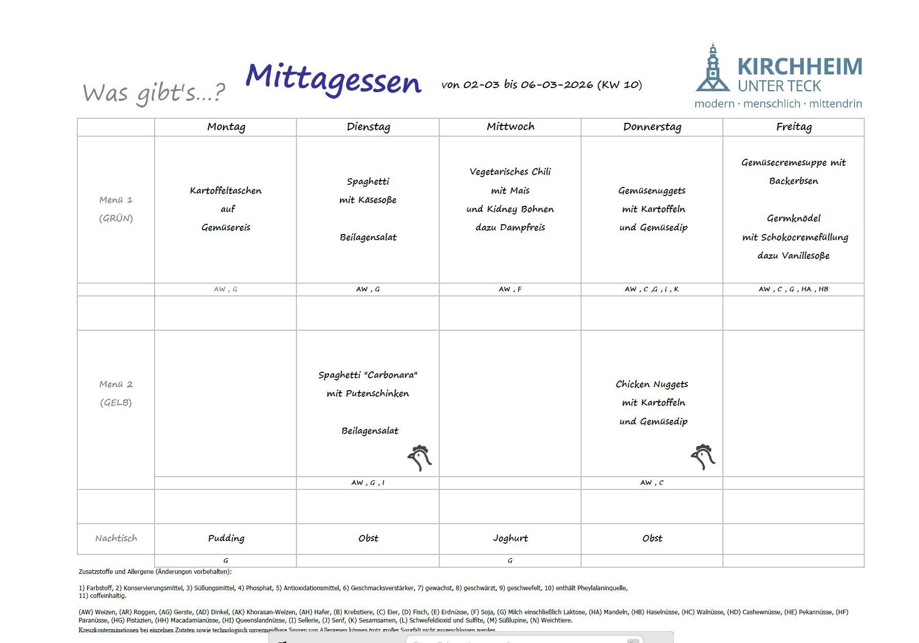 Speiseplan Mensa 02.03. - 05.03.2026 Bild