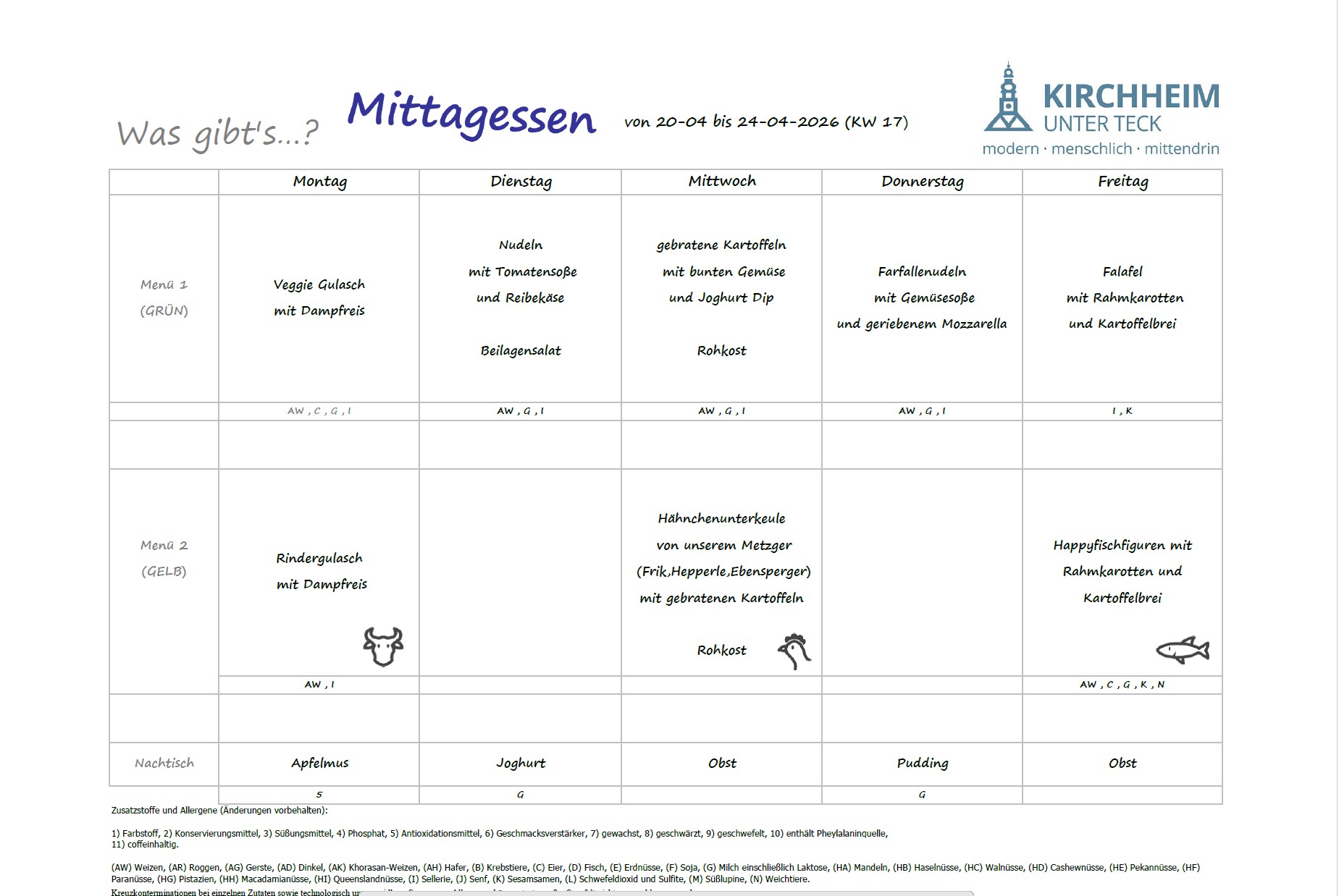 Speiseplan 13.04.2026 - 16.04.2026 Bild