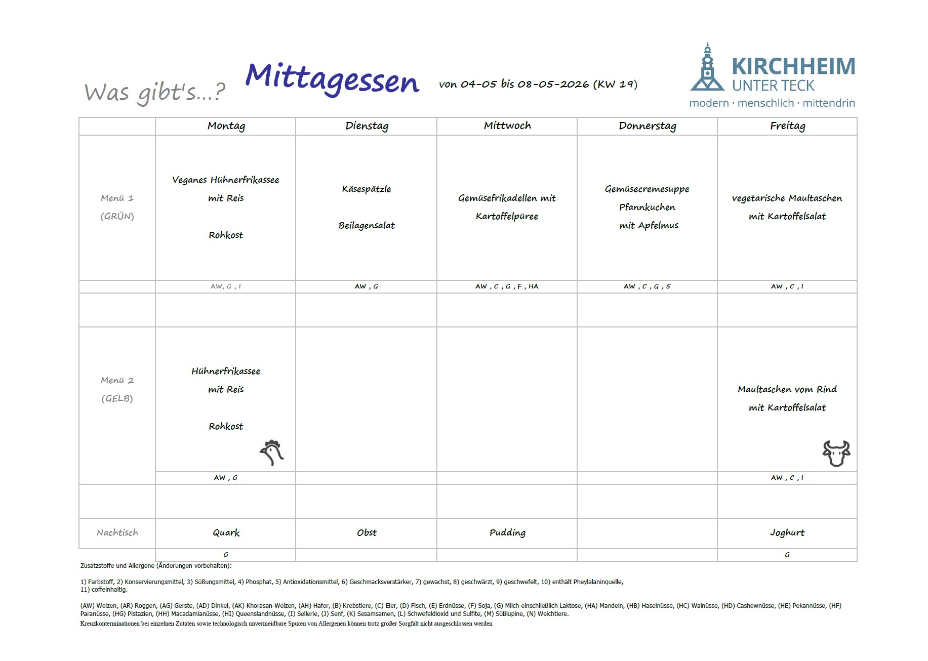 Speiseplan 04. - 07. Mai 2026 Bild