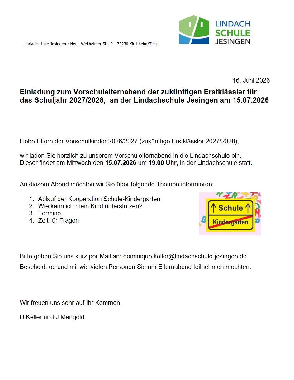 Vorschul-Elternabend für die Einschulung im September 2027 Bild